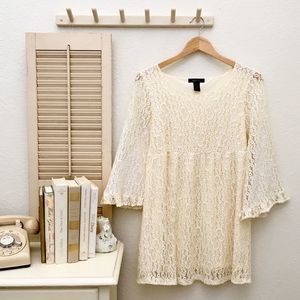 Style & Co Stretch Lace Bell Sleeve Cream Dress, Small